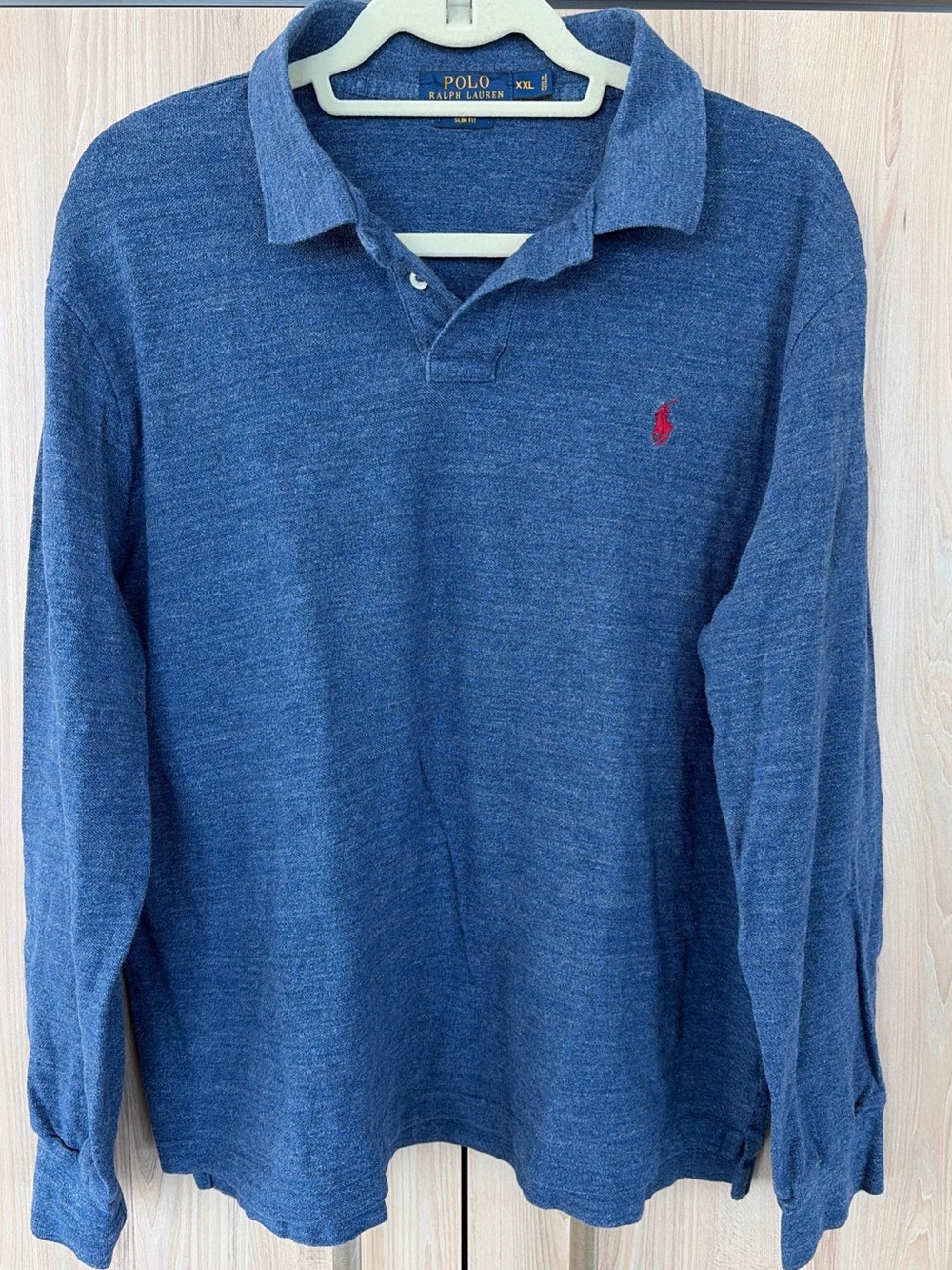 Polo Ralph Lauren Men’s XXL Blue Long Sleeve Polo Shirt Slim Fit Cotton